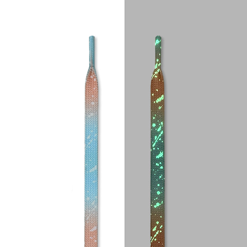 Blue-Orange glow-in-the-dark splatter laces, in light and glowing