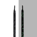 Black glow-in-the-dark splatter laces, in light and glowing