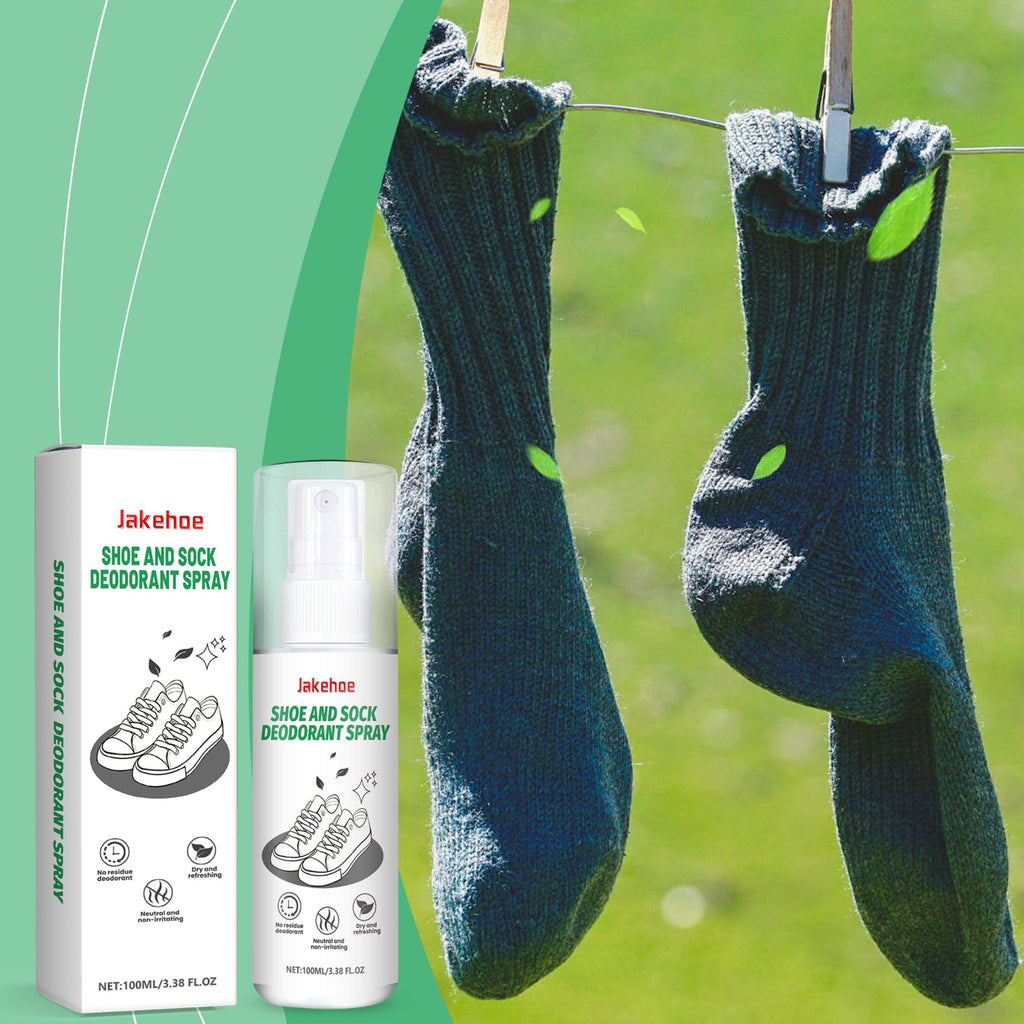 Deodorizing spray shown with socks