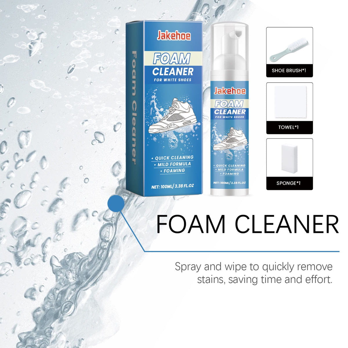 Sneaker Cleaning Kit – foam cleaner with brush, towel and sponge