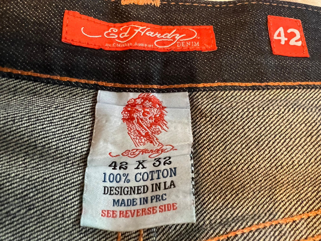 Ed Hardy Panther Snake Tiger Embroidered Jeans Mens 42x32 Y2K Audigier 20074