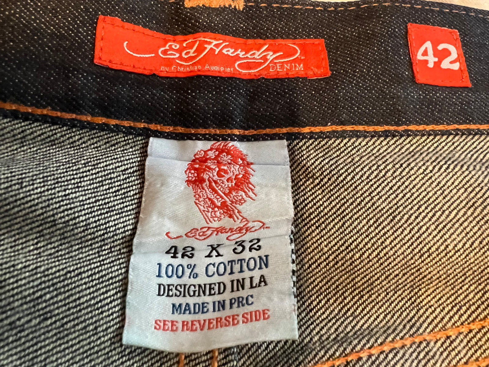 Ed Hardy Panther Snake Tiger Embroidered Jeans Mens 42x32 Y2K Audigier 20074