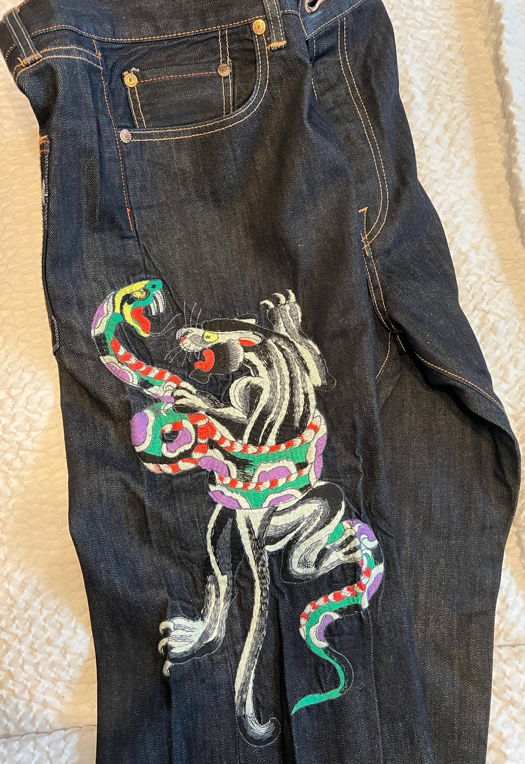 Ed Hardy Panther Snake Tiger Embroidered Jeans Mens 42x32 Y2K Audigier 20072