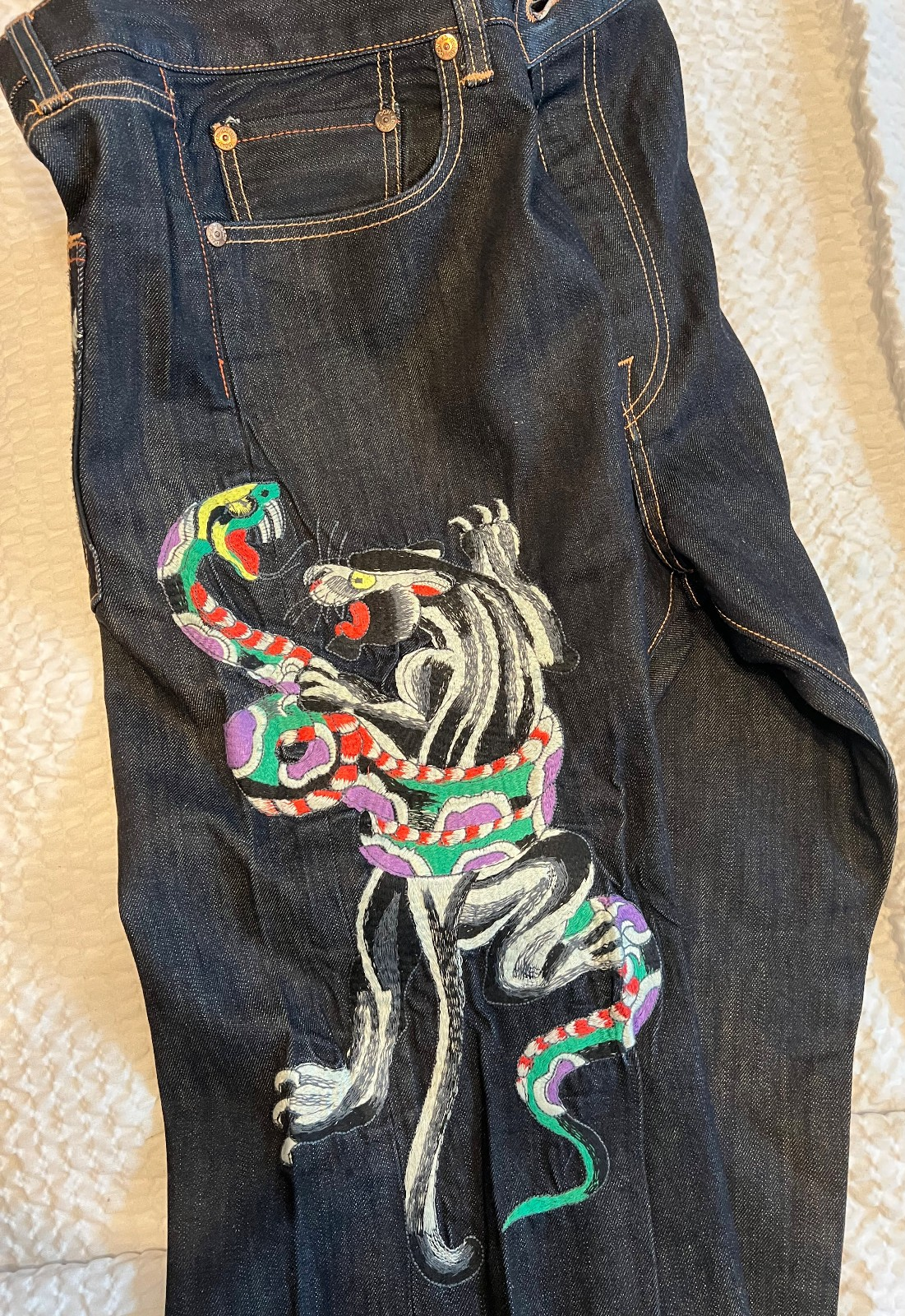 Ed Hardy Panther Snake Tiger Embroidered Jeans Mens 42x32 Y2K Audigier 20072