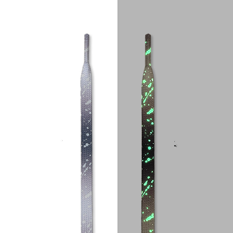 Black-Gray glow-in-the-dark splatter laces, in light and glowing