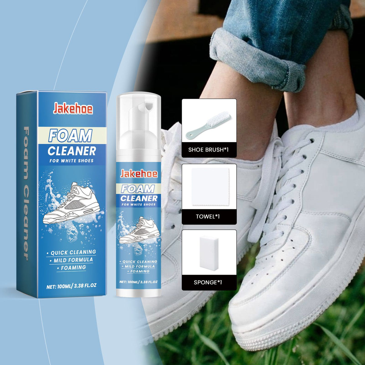 Sneaker Cleaning Kit shown with white sneakers