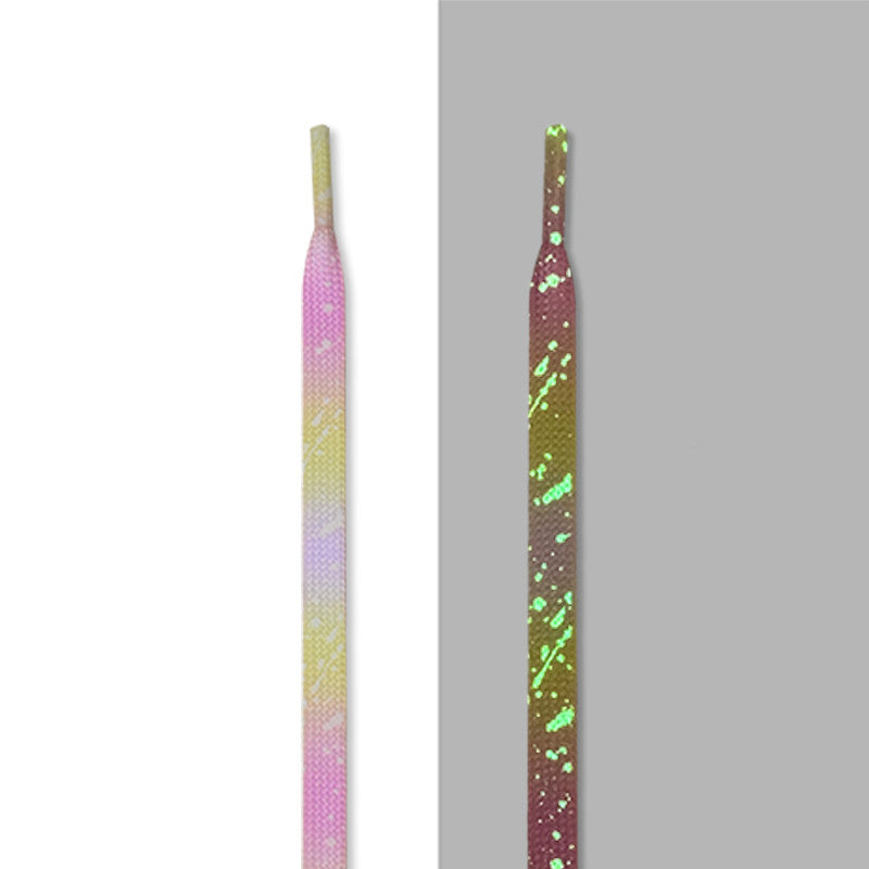 Pink-Yellow glow-in-the-dark splatter laces, in light and glowing