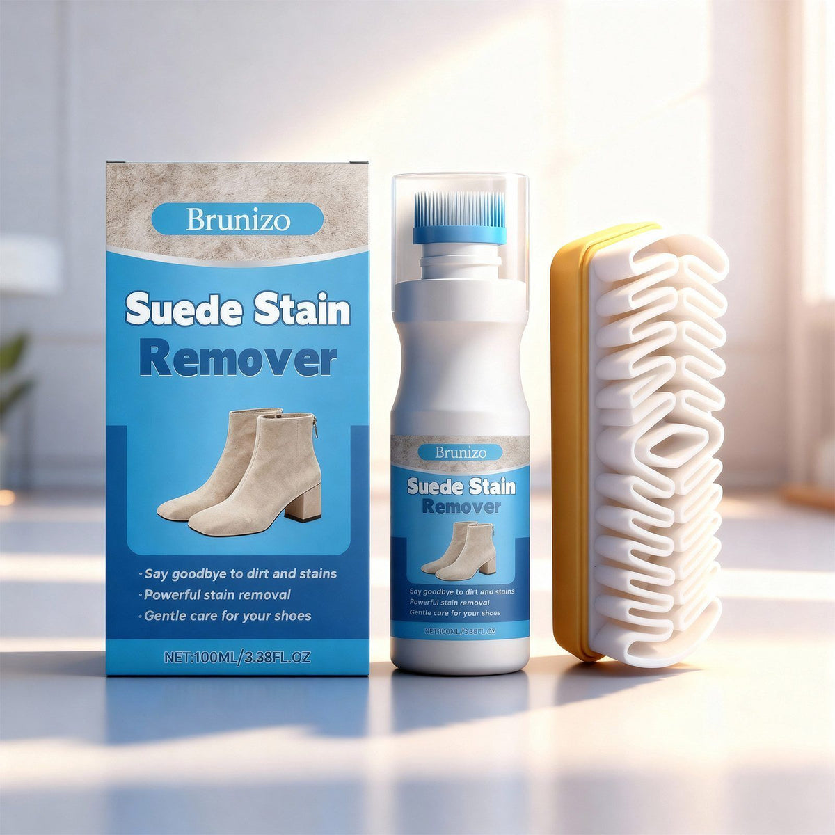 Suede & Nubuck Cleaning Kit – stain remover bottle and brush