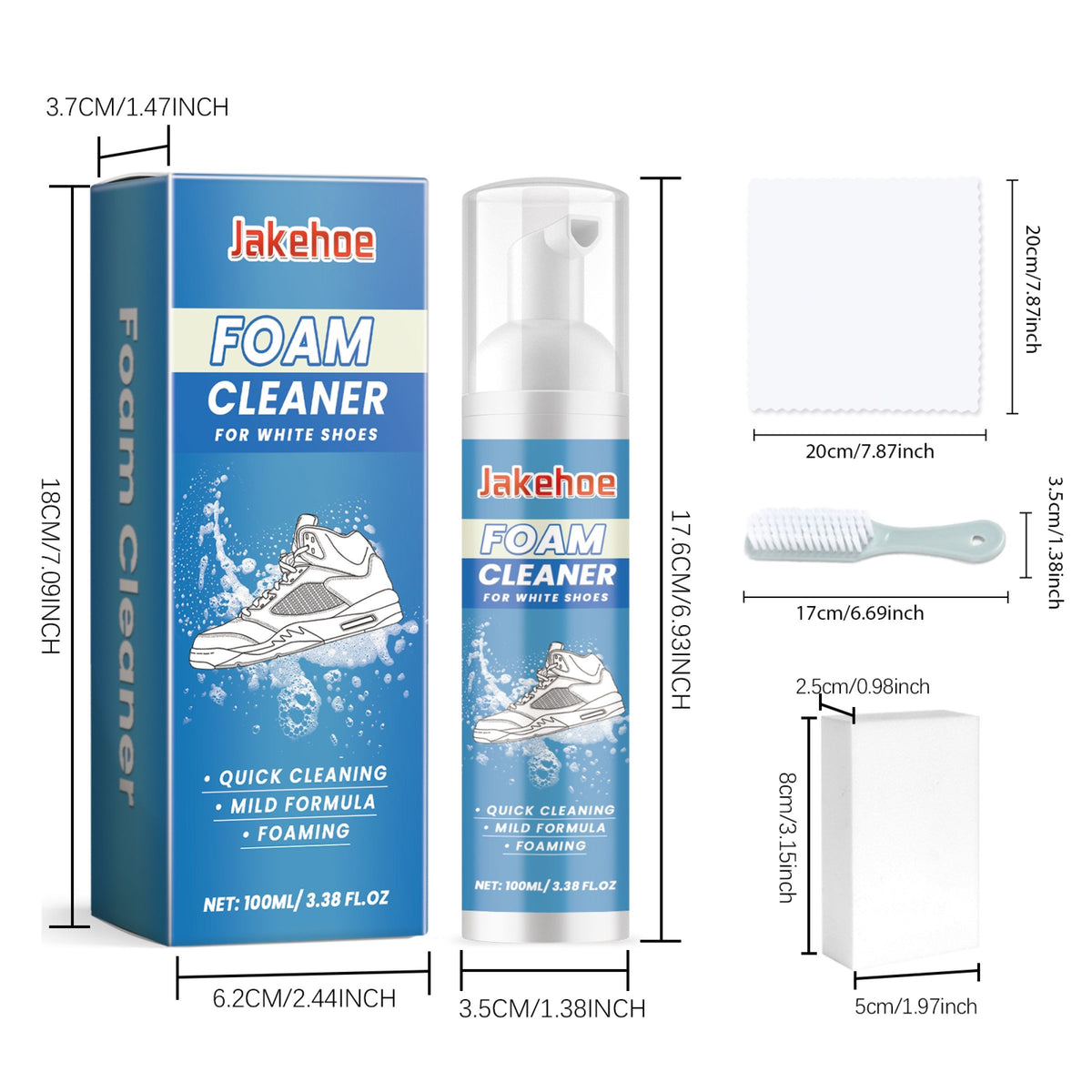 Sneaker Cleaning Kit – dimensions of each piece