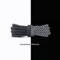 Black reflective rope laces, normal light vs reflecting