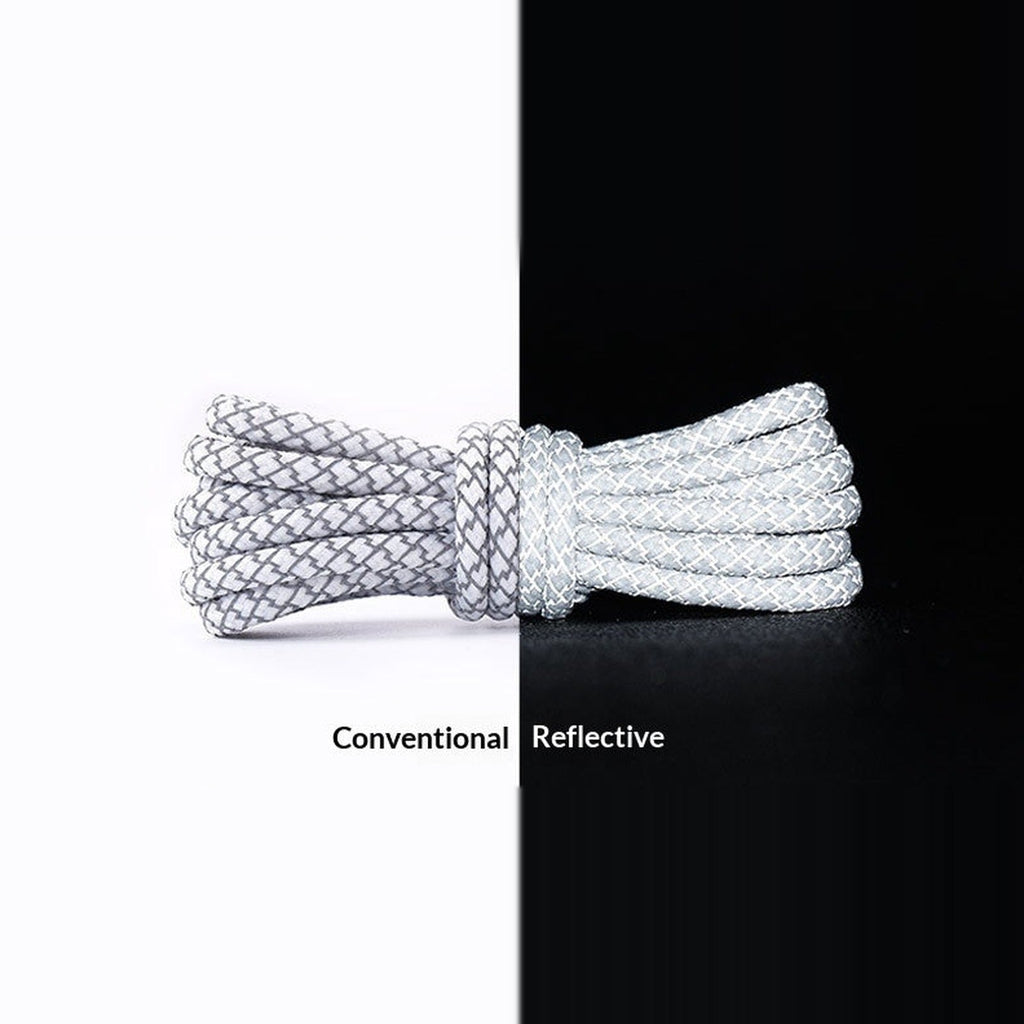 White reflective rope laces, normal light vs reflecting