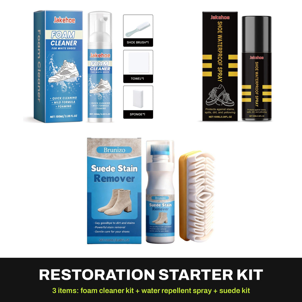 Restoration Starter Kit: foam cleaner kit, water repellent spray and suede kit