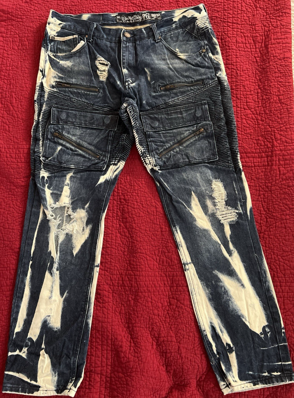 The Heritage By America Men's Patterned Jeans Black Stripe/Ink Wash W40