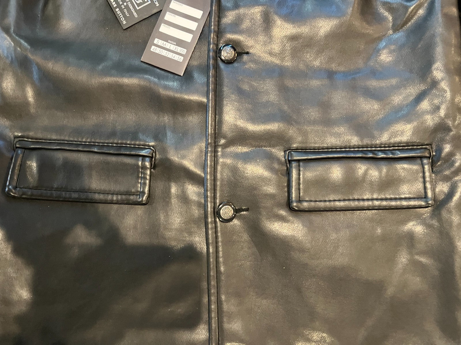 CG Men's Faux Leather Biker Jacket Black Moto Zip Up M Made in Italy NWT