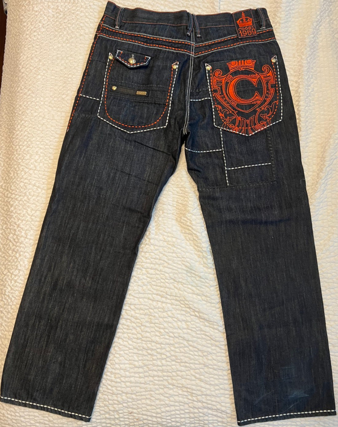 COOGI Men's Jeans W38 L34 Dark Wash Embroidered Pocket Baggy Y2K