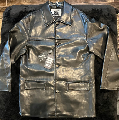 CG Men's Faux Leather Biker Jacket Black Moto Zip Up M Made in Italy NWT