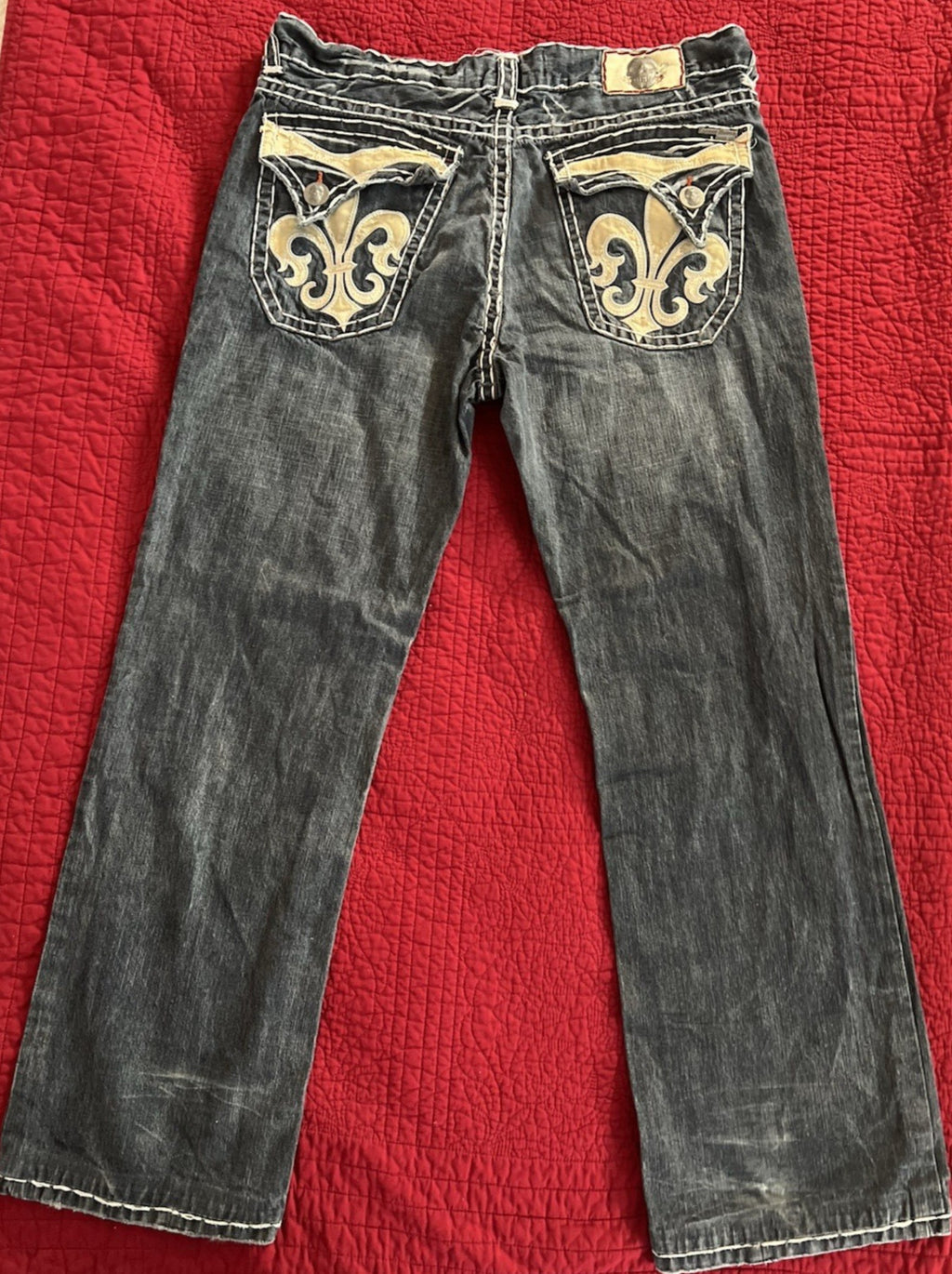 Laguna Beach Men's Embroidered Rhinestone Relaxed Jeans 40x33