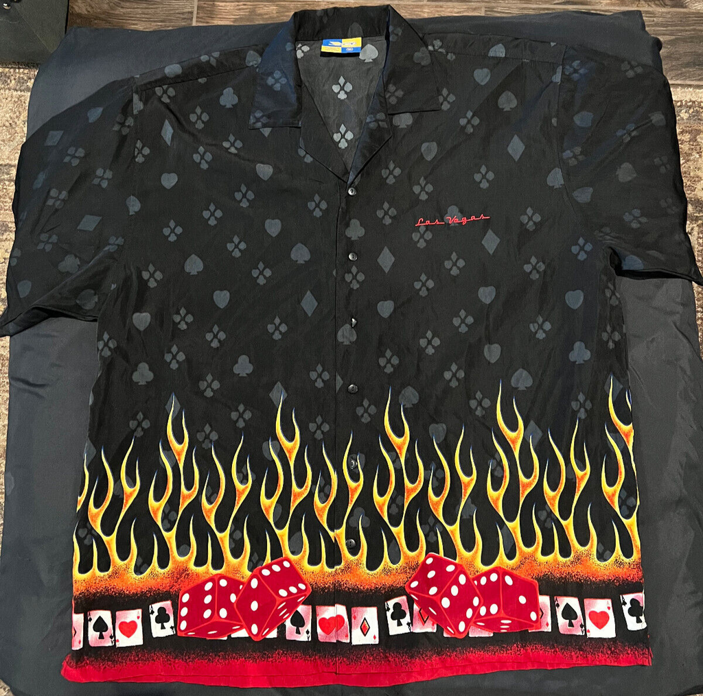 XNT Vintage Las Vegas Flames Button-Up Shirt – Black – 3XL