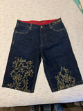 Crown Holder Gold Embroidered Denim Shorts – Blue – Size 38