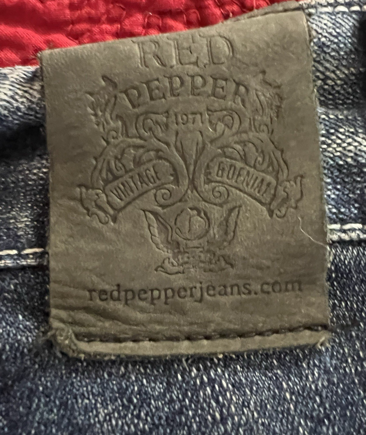Red Pepper Distressed Embroidered Jeans – Red – Size 40