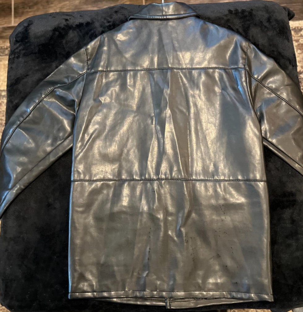 CG Men's Faux Leather Biker Jacket Black Moto Zip Up M Made in Italy NWT