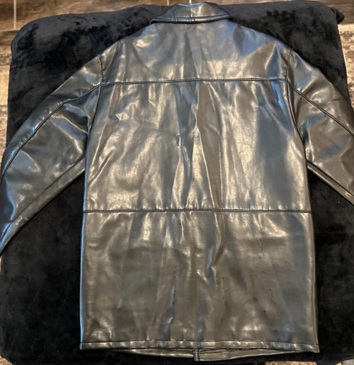 CG Men's Faux Leather Biker Jacket Black Moto Zip Up M Made in Italy NWT