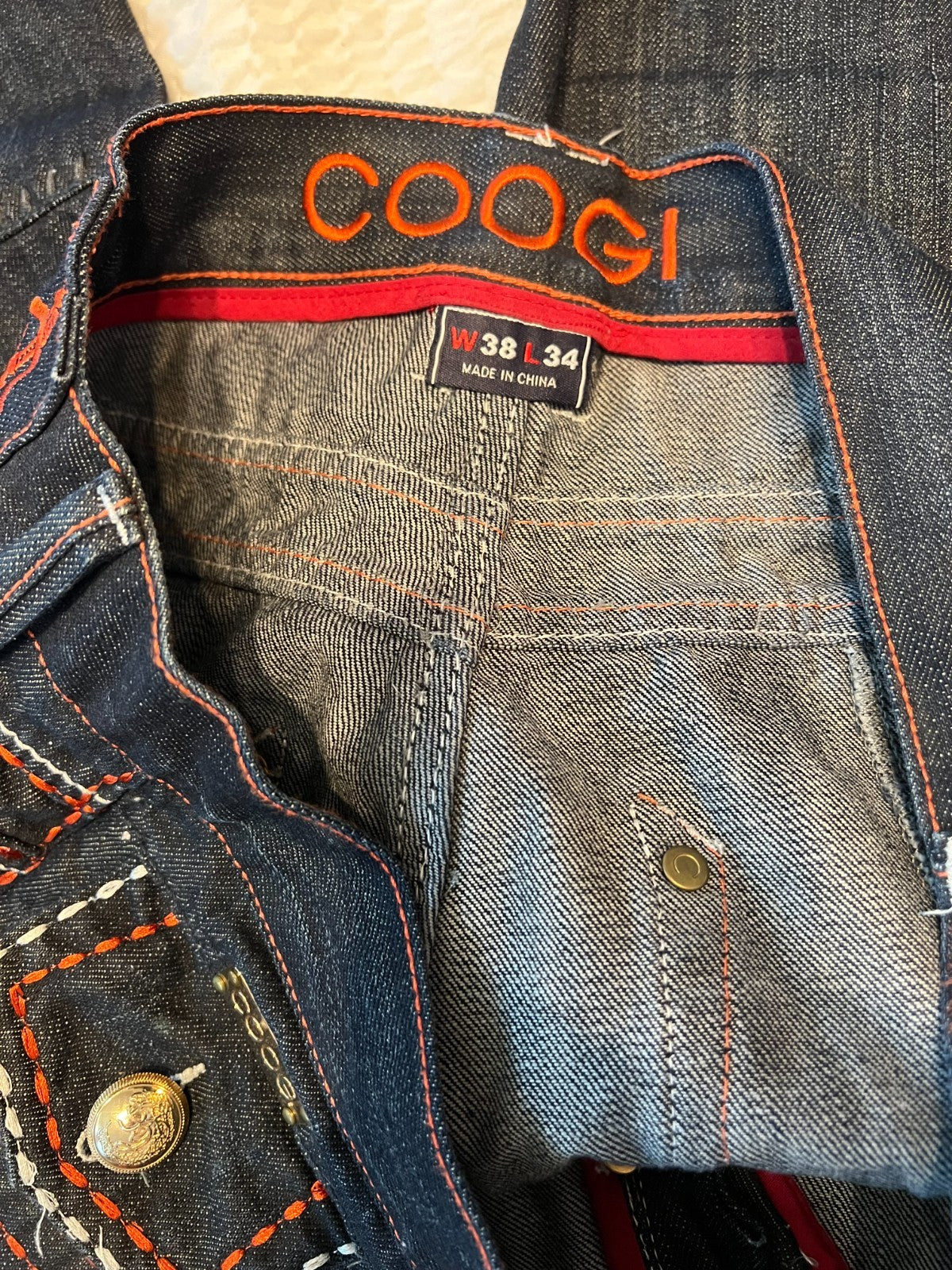 COOGI Men's Jeans W38 L34 Dark Wash Embroidered Pocket Baggy Y2K
