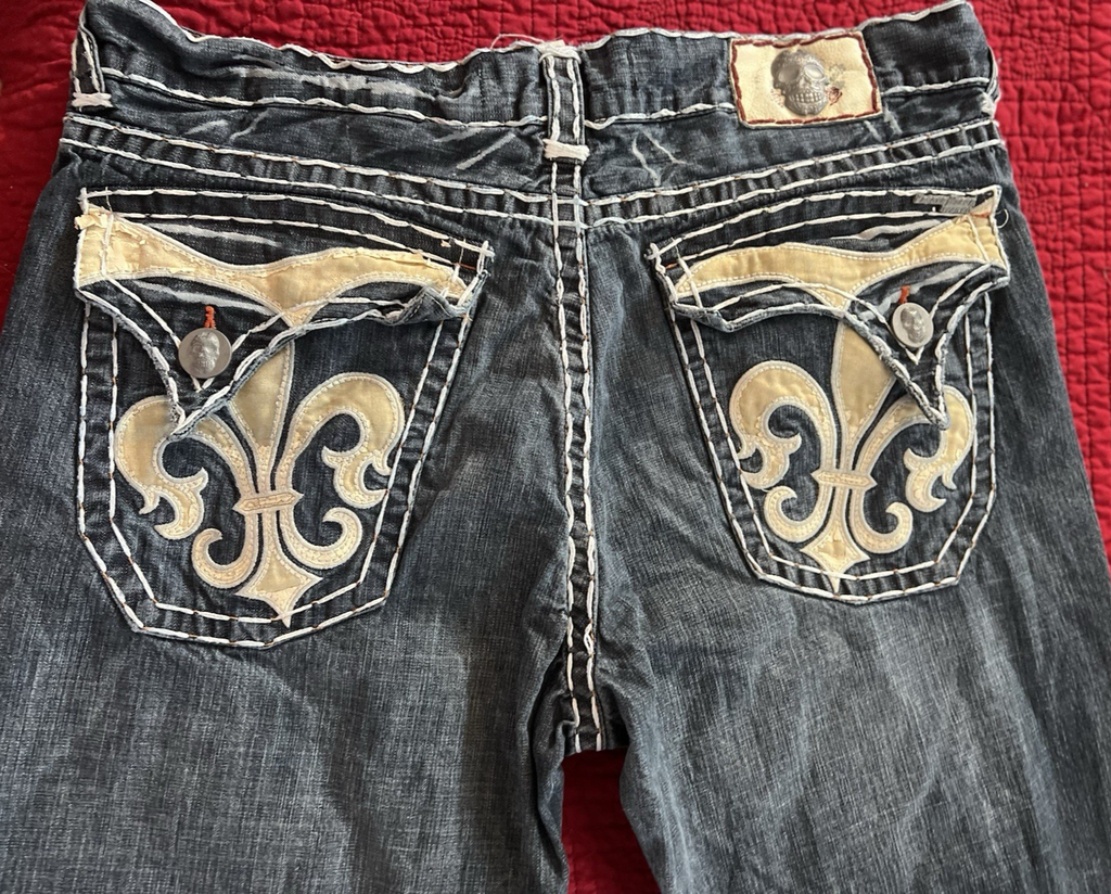 Laguna Beach Men's Embroidered Rhinestone Relaxed Jeans 40x33