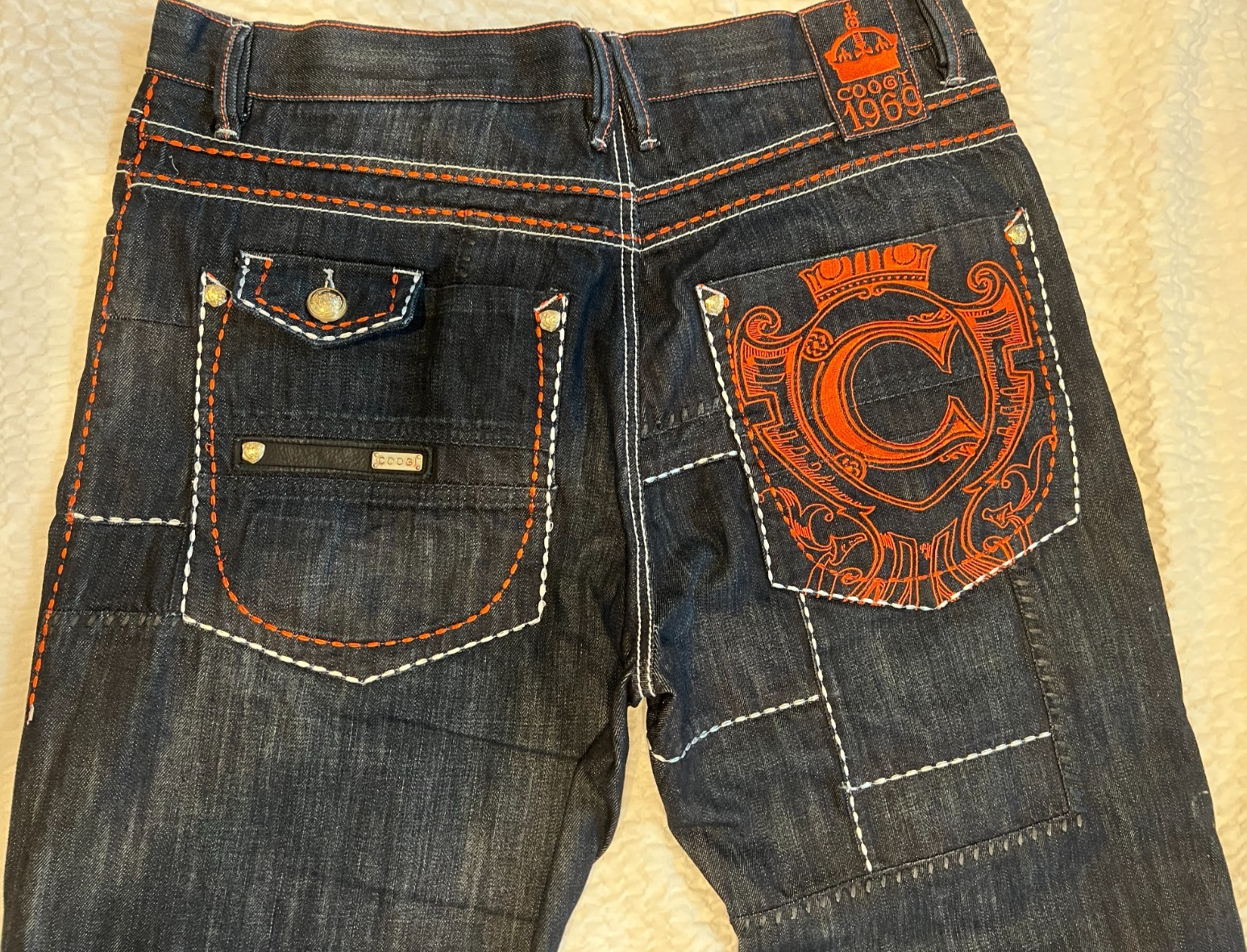 COOGI Men's Jeans W38 L34 Dark Wash Embroidered Pocket Baggy Y2K