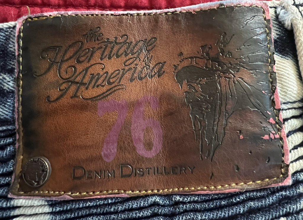 The Heritage By America Men's Patterned Jeans Black Stripe/Ink Wash W40