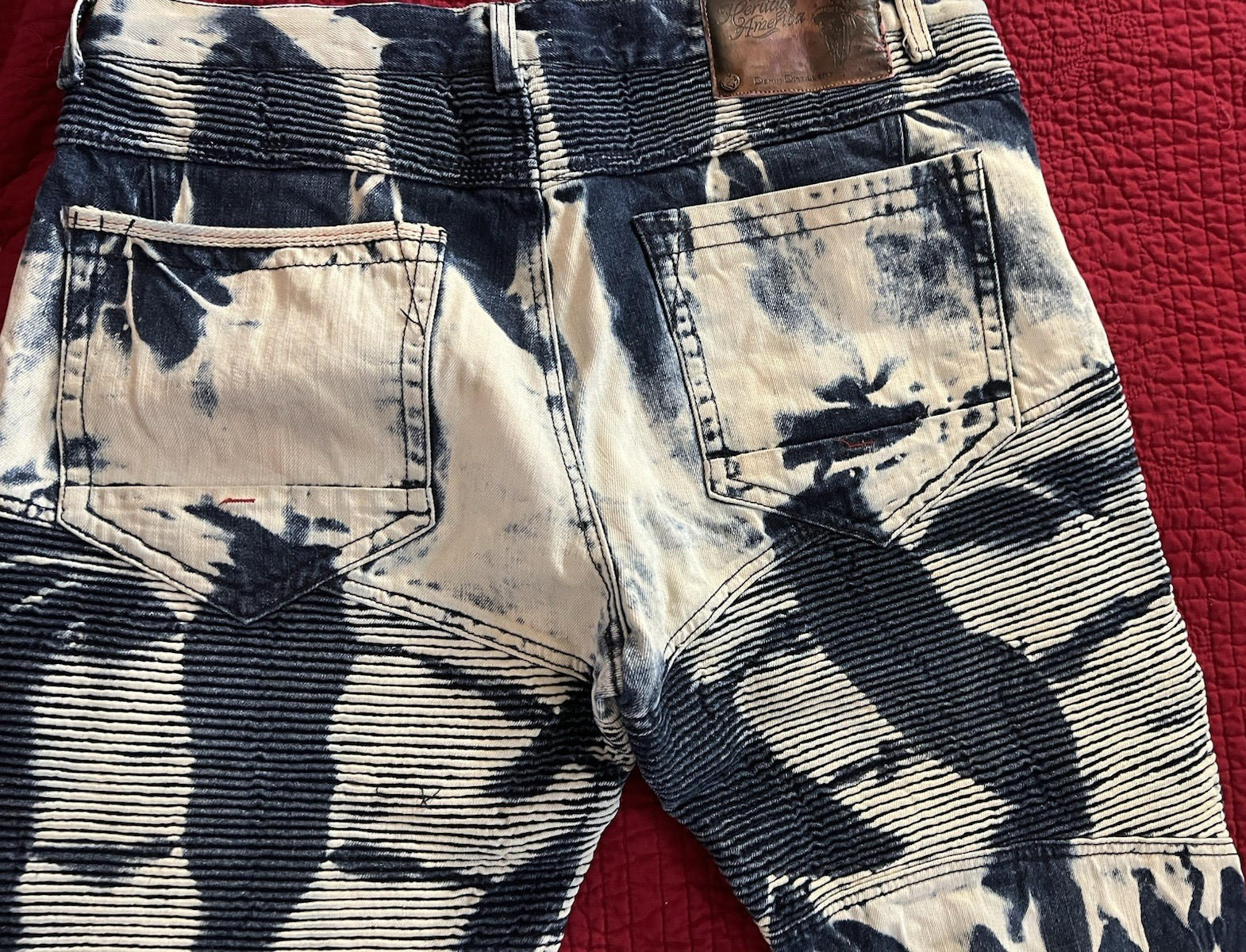 The Heritage By America Men's Patterned Jeans Black Stripe/Ink Wash W40