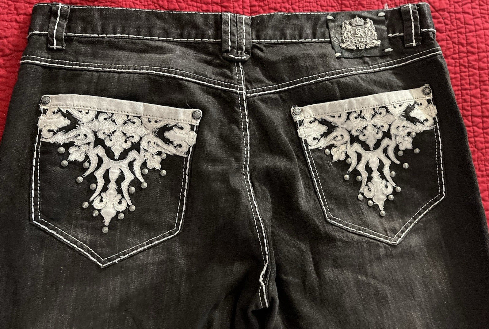 SMET by Christian Audigier Embroidered Jeans – Black Denim – 42x34