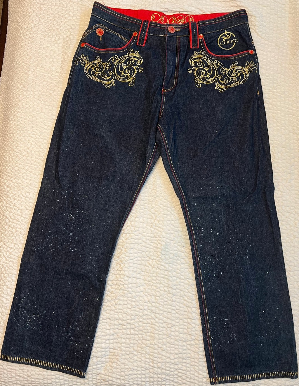 Vintage COOGI Embroidered Wide-Leg Jeans – Black Denim – 40x34