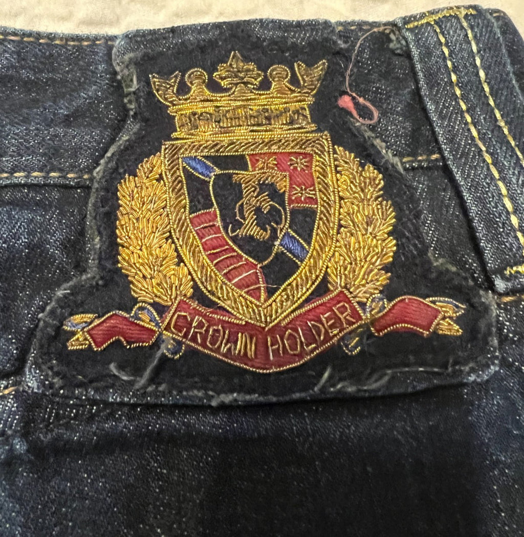 Crown Holder Gold Embroidered Denim Shorts – Blue – Size 38