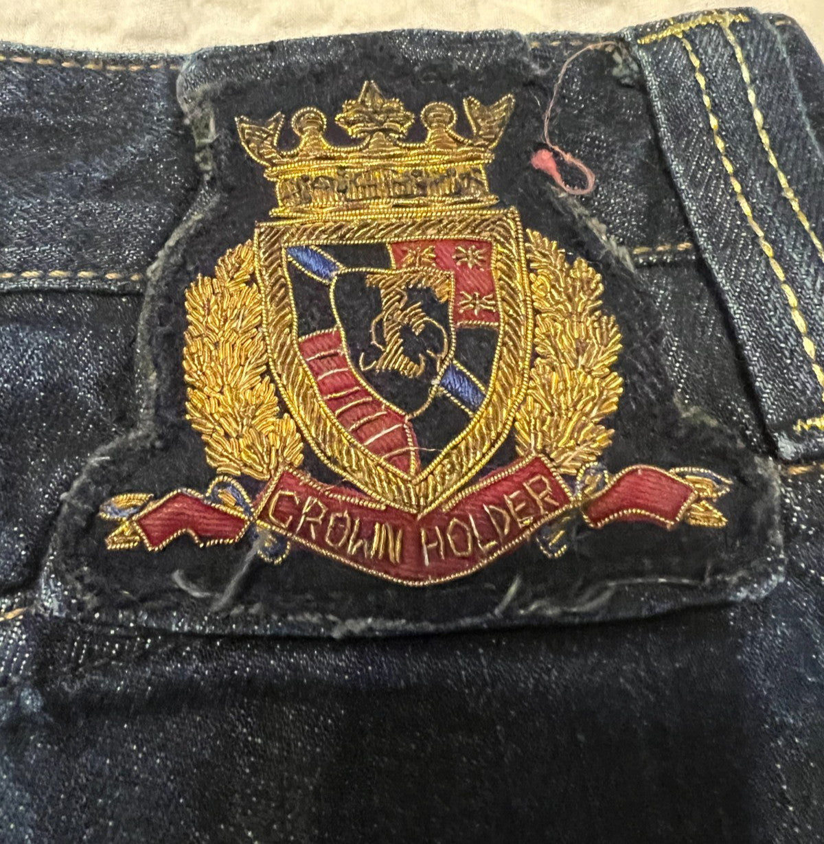 Crown Holder Gold Embroidered Denim Shorts – Blue – Size 38