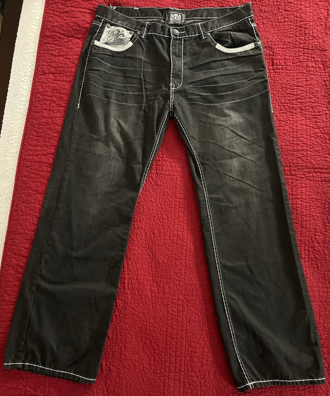 SMET by Christian Audigier Embroidered Jeans – Black Denim – 42x34