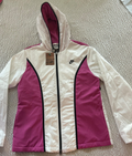Vintage Nike Women's Swoosh Hooded Zip Jacket – White/Pink – Size L (12-16)