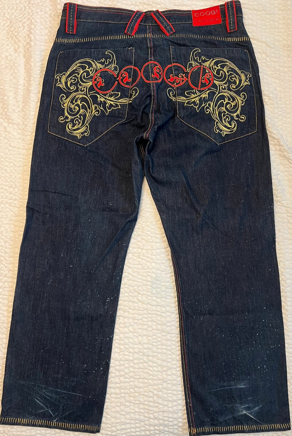 Vintage COOGI Embroidered Wide-Leg Jeans – Black Denim – 40x34