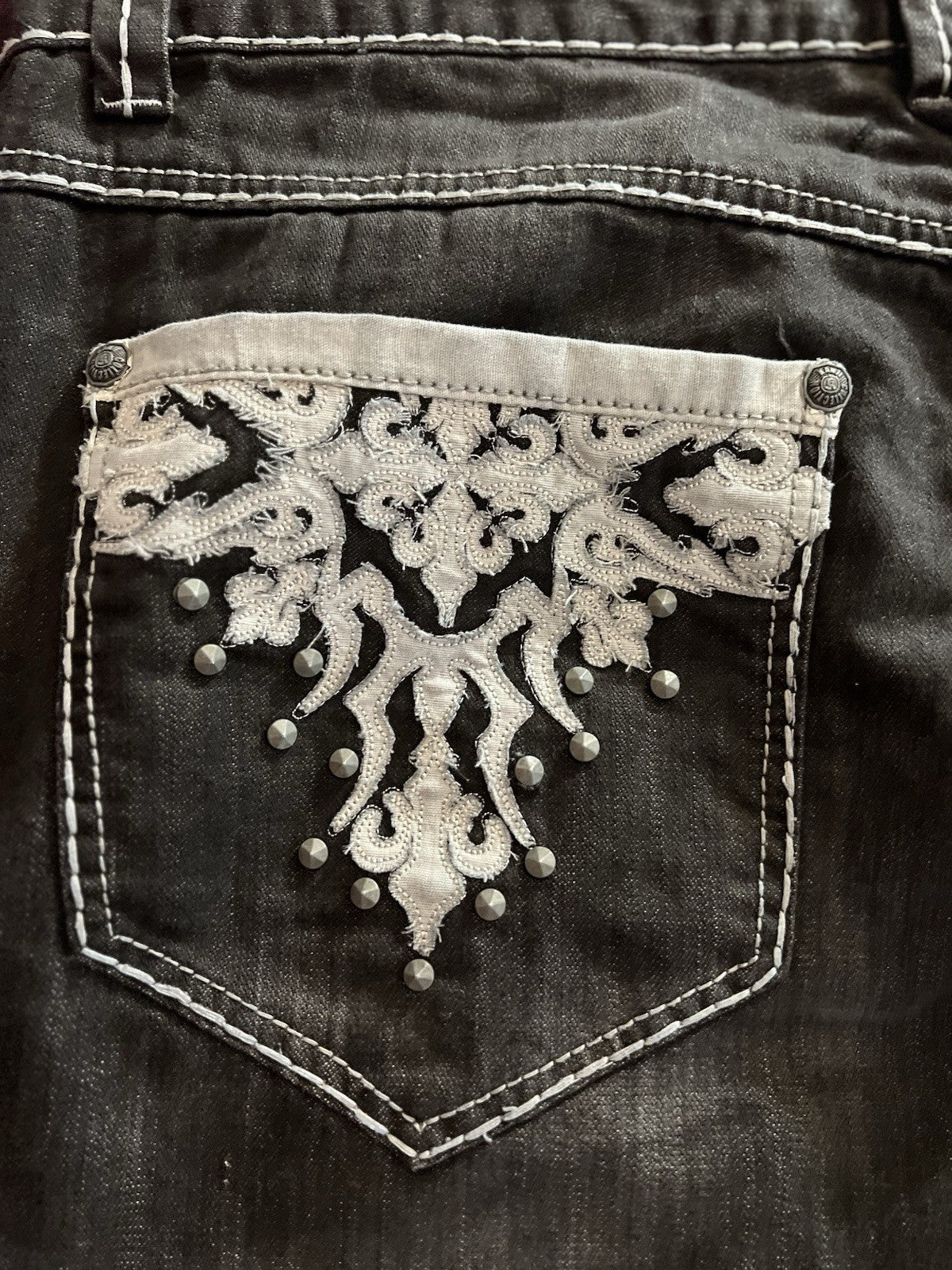 SMET by Christian Audigier Embroidered Jeans – Black Denim – 42x34