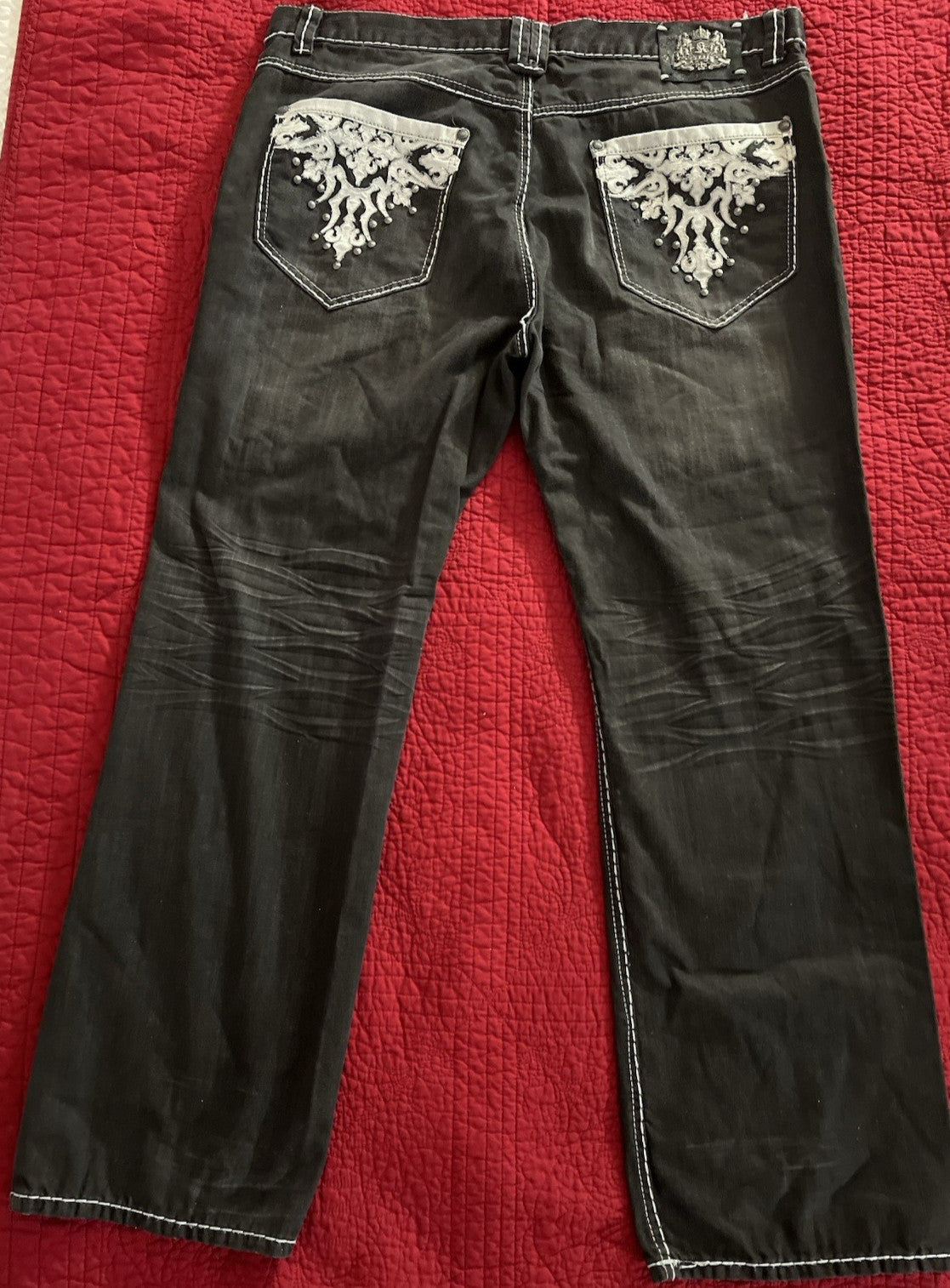 SMET by Christian Audigier Embroidered Jeans – Black Denim – 42x34