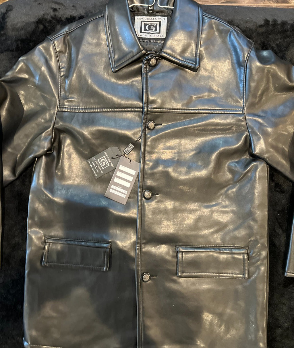 CG Men's Faux Leather Biker Jacket Black Moto Zip Up M Made in Italy NWT