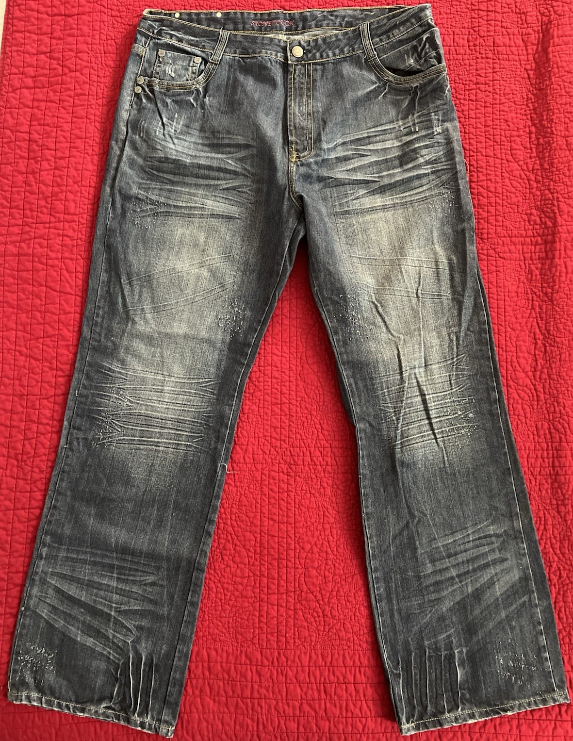 Stone Touch Distressed Straight-Leg Jeans – Vintage Wash – W40 L34
