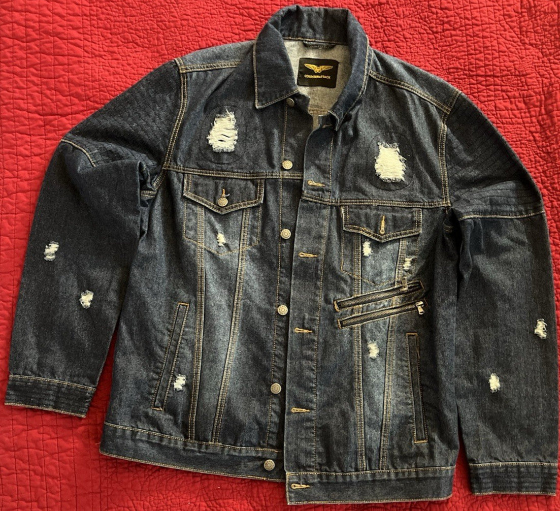 Counterattack Denim Jacket & Jeans Set – Distressed Blue – XL / W38 L34