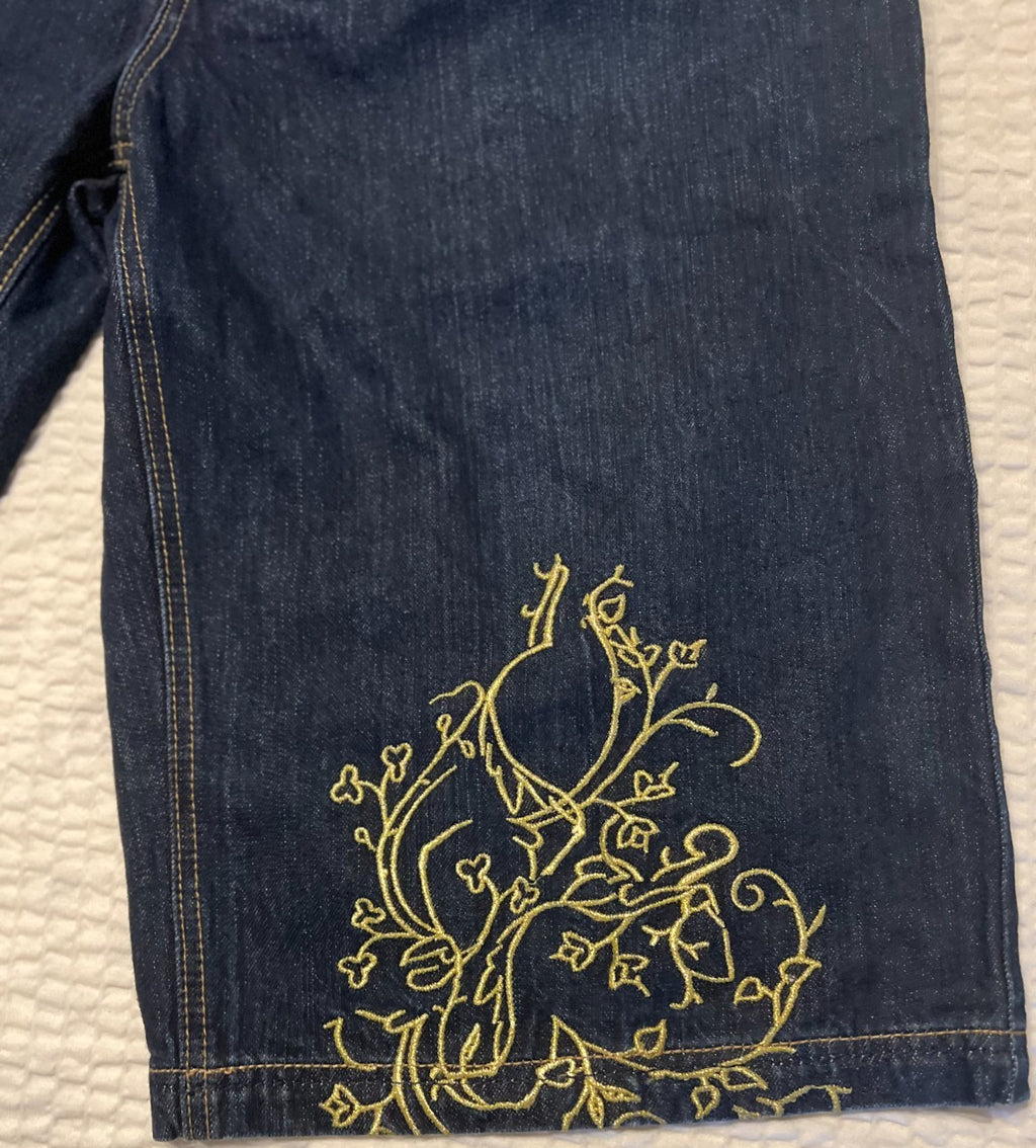 Crown Holder Gold Embroidered Denim Shorts – Blue – Size 38